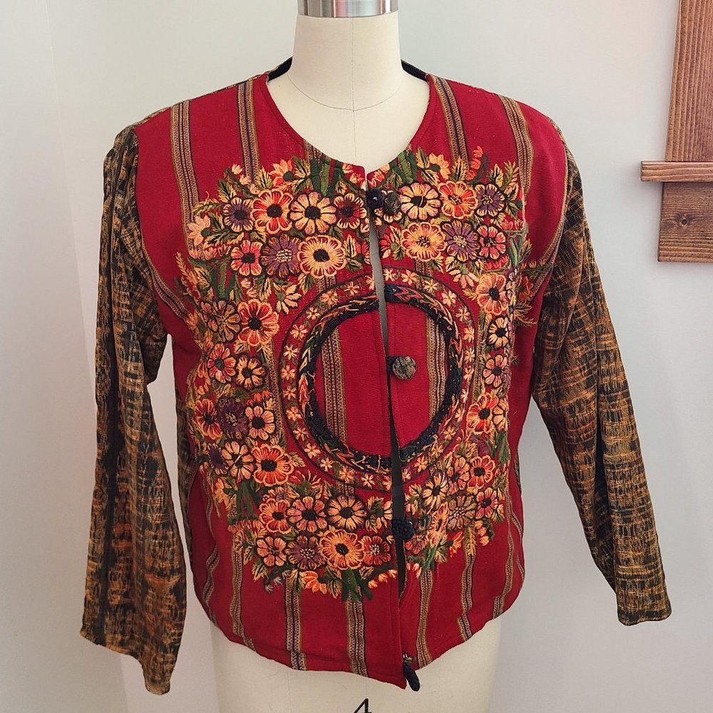 Vintage Jacket Size Small Embroidered Floral Design Button Up Business Casual